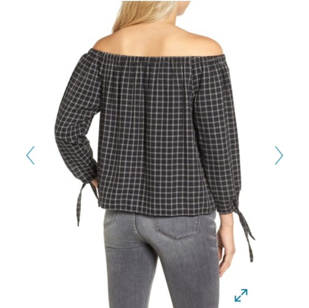 Madewell Black Ivory Plaid Off The Shoulder Top - Picture 2 of 8
